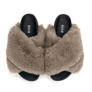 ROAM Cloud Slipper Kahki Faux Fur Slides Sandals Women's Size 9, EU 40